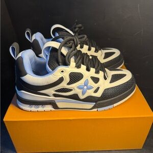 Louis Vuitton Black and White Sneakers with Blue Accents